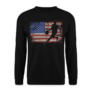 Basketball Retro USA Flagge Dunking 4th of July - Unisex Pullover - Schwarz - Vorne - Alina (178cm) & Michal (187cm)
