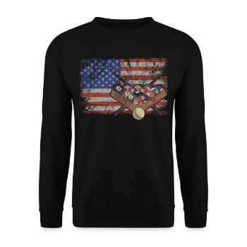 Billard Retro USA Flagge Billardkugel 4th of July - Unisex Pullover - Schwarz - Vorne - Alina (178cm) & Michal (187cm)