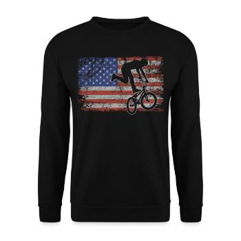 BMX Retro USA Flagge Fahrrad 4th of July BMX - Unisex Pullover - Schwarz - Vorne - Alina (178cm) & Michal (187cm)