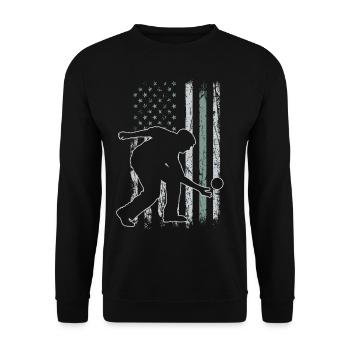 Boccia Retro USA Flagge Boules 4th of July Boccia - Unisex Pullover - Schwarz - Vorne - Alina (178cm) & Michal (187cm)