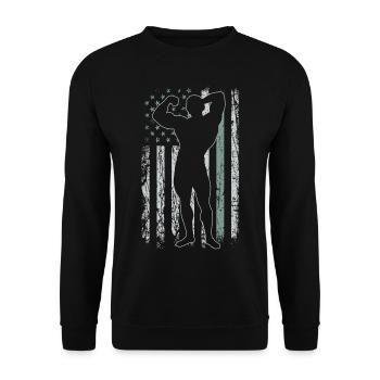 Bodybuilding Retro USA Flagge 4th of July - Unisex Pullover - Schwarz - Vorne - Alina (178cm) & Michal (187cm)