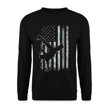 Breake Dance Retro USA Flagge 4th of July - Unisex Pullover - Schwarz - Vorne - Alina (178cm) & Michal (187cm)