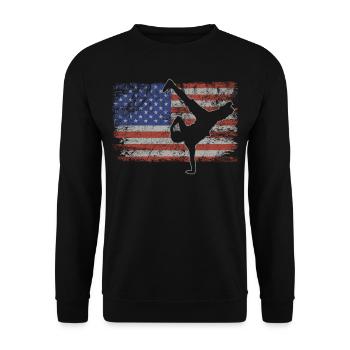 Breake Dance Retro USA Flagge 4th of July - Unisex Pullover - Schwarz - Vorne - Alina (178cm) & Michal (187cm)