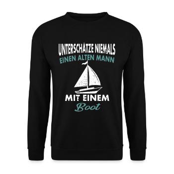 Unterschätze niemals einen alten Mann - Unisex Pullover - Schwarz - Vorne - Alina (178cm) & Michal (187cm)