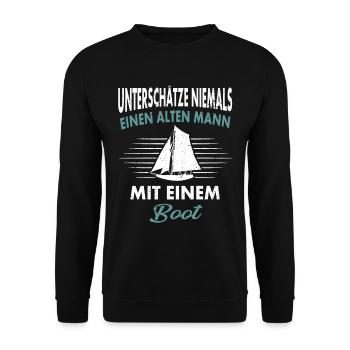 Unterschätze niemals einen alten Mann - Unisex Pullover - Schwarz - Vorne - Alina (178cm) & Michal (187cm)