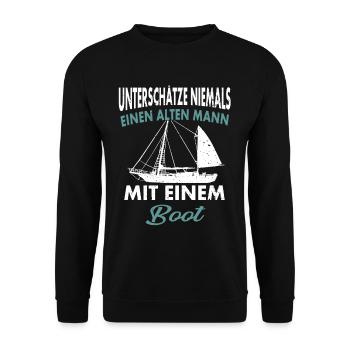 Unterschätze niemals einen alten Mann - Unisex Pullover - Schwarz - Vorne - Alina (178cm) & Michal (187cm)