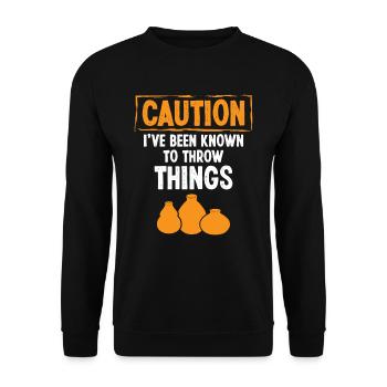 Caution i've been know to throw Things - Unisex Sweatshirt - black - Front - Alina (178cm) & Michal (187cm)