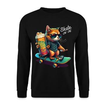 Coole Skateboard Katze Maine Coon Perser Geschenk - Unisex Pullover - Schwarz - Vorne - Alina (178cm) & Michal (187cm)