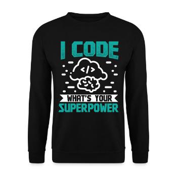 I Code quel est votre superpouvoir - Sweat-shirt Unisexe - noir - Devant - Alina (178cm) & Michal (187cm)