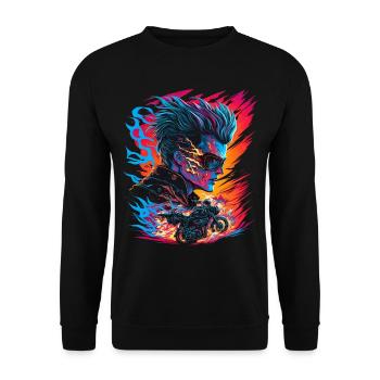 Ghostrider Illustration Moto Synthwave Art - Sweat-shirt Unisexe - noir - Devant - Alina (178cm) & Michal (187cm)