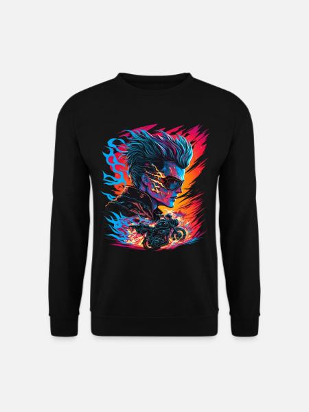 Ghostrider Illustration Motorrad Synthwave Art - Unisex Pullover - Schwarz