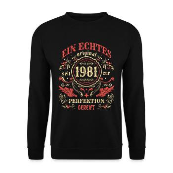 1981 Ein echtes Original seit 1981 - Unisex Pullover - Schwarz - Vorne - Alina (178cm) & Michal (187cm)
