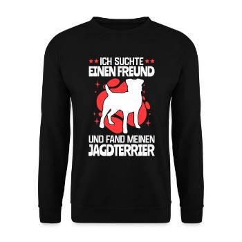Suchte einen Freund und fand meinen Jagdterrier - Unisex Pullover - Schwarz - Vorne - Alina (178cm) & Michal (187cm)