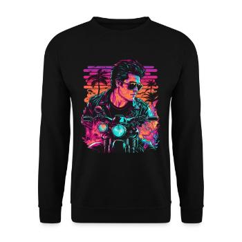 Retro Biker Illustration Motorcycle Synthwave Art - Unisex Sweatshirt - black - Front - Alina (178cm) & Michal (187cm)
