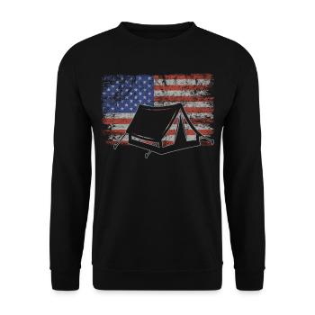 Camping Retro USA Flag Bushcraft 4th of July - Unisex Sweatshirt - black - Front - Alina (178cm) & Michal (187cm)