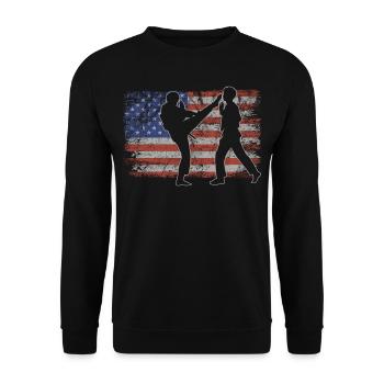 Capoeira Retro USA Flag Martial Arts 4th of July - Unisex Sweatshirt - black - Front - Alina (178cm) & Michal (187cm)