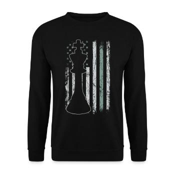 Schach Retro USA Flagge Schachmatt 4th of July - Unisex Pullover - Schwarz - Vorne - Alina (178cm) & Michal (187cm)
