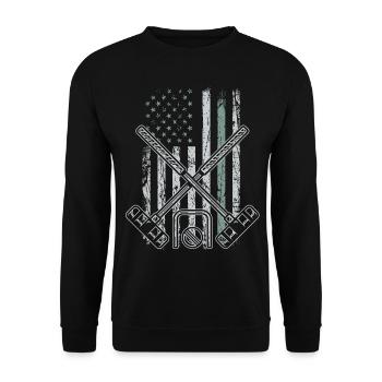 Krocket Retro USA Flagge 4th of July - Unisex Pullover - Schwarz - Vorne - Alina (178cm) & Michal (187cm)
