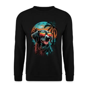 Retro cute dog with sunglasses on the beach - Unisex Sweatshirt - black - Front - Alina (178cm) & Michal (187cm)
