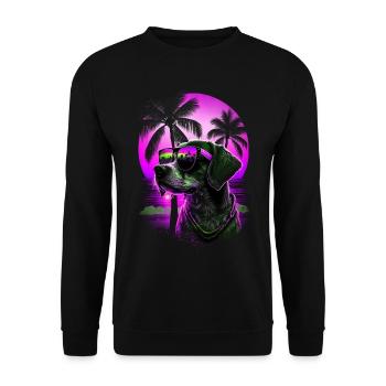 Retro cute dog on the beach with sunglasses - Unisex Sweatshirt - black - Front - Alina (178cm) & Michal (187cm)