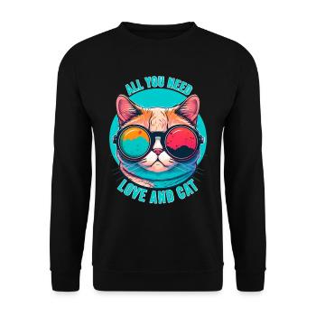Lustige Katze mit Sonnenbrille Katzenliebhaber - Unisex Pullover - Schwarz - Vorne - Alina (178cm) & Michal (187cm)