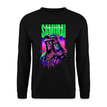 Samurai Cyber Warrior Geschenk - Unisex Pullover - Schwarz - Vorne - Alina (178cm) & Michal (187cm)