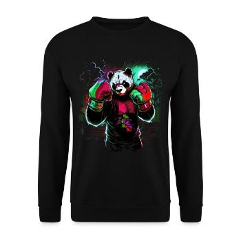 Zorniger bunter Panda Boxer MMA Kampfsport - Unisex Pullover - Schwarz - Vorne - Alina (178cm) & Michal (187cm)