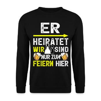 JGA T-Shirt Männer Junggesellenabschied Poltern - Unisex Pullover - Schwarz - Vorne - Alina (178cm) & Michal (187cm)