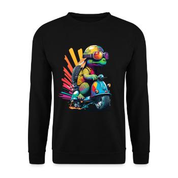 Funny colorful turtle on a scooter - Unisex Sweatshirt - black - Front - Alina (178cm) & Michal (187cm)
