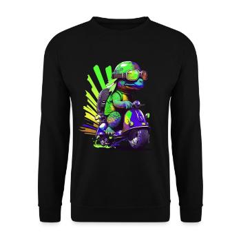 Funny colorful turtle on a scooter - Unisex Sweatshirt - black - Front - Alina (178cm) & Michal (187cm)