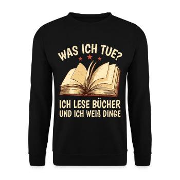 Buch Bücherwurm Geschenkidee Leseratte Literatur - Unisex Pullover - Schwarz - Vorne - Alina (178cm) & Michal (187cm)