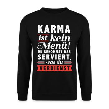 KARMA ist kein Menü. Du bekommst das serviert w... - Unisex Pullover - Schwarz - Vorne - Alina (178cm) & Michal (187cm)