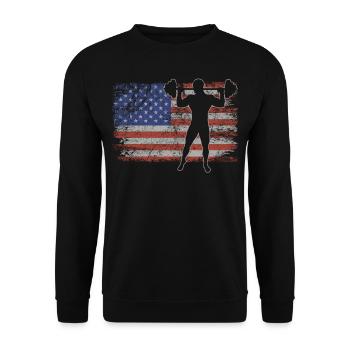 Weightlifting Retro USA Flag Gym 4th of July - Unisex Sweatshirt - black - Front - Alina (178cm) & Michal (187cm)