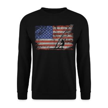 Windsurfen Retro USA Flagge Surfen 4th of July - Unisex Pullover - Schwarz - Vorne - Alina (178cm) & Michal (187cm)