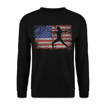 Yoga Retro USA Flag Fitness 4th of July Yoga - Unisex Sweatshirt - black - Front - Alina (178cm) & Michal (187cm)