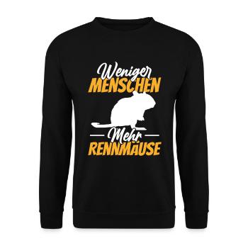 Weniger Menschen mehr Rennmäuse Nagetier Gerbil - Unisex Pullover - Schwarz - Vorne - Alina (178cm) & Michal (187cm)