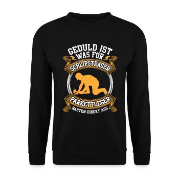 Parkettleger rasten direkt aus Fliesenleger - Unisex Pullover - Schwarz - Vorne - Alina (178cm) & Michal (187cm)