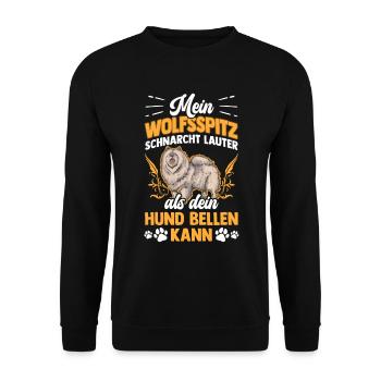 Wolfsspitz schnarcht lauter Deutscher Keeshond - Unisex Pullover - Schwarz - Vorne - Alina (178cm) & Michal (187cm)