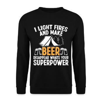 I light Fires and make Beer disappear - Unisex Sweatshirt - black - Front - Alina (178cm) & Michal (187cm)