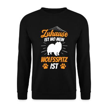 Wolfsspitz ist mein Zuhause Deutscher Keeshond - Unisex Pullover - Schwarz - Vorne - Alina (178cm) & Michal (187cm)