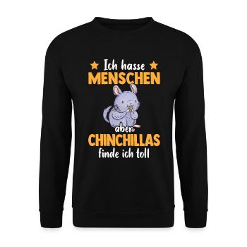 Chinchilla finde ich toll Nagetier Wollmaus - Unisex Pullover - Schwarz - Vorne - Alina (178cm) & Michal (187cm)