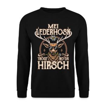 Trachtenshirt Herren Trachten T-Shirt Lederhose - Unisex Pullover - Schwarz - Vorne - Alina (178cm) & Michal (187cm)