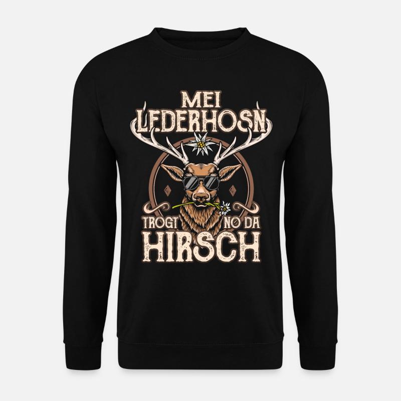 Trachtenshirt Herren Trachten T-Shirt Lederhose - Unisex Pullover - Schwarz