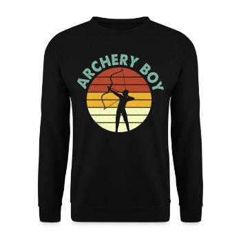 Retro Bogenschießen Bogenschütze Zielscheibe - Unisex Pullover - Schwarz - Vorne - Alina (178cm) & Michal (187cm)