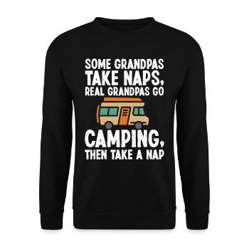 Grandpas take Naps real Camping Outdoor - Unisex Pullover - Schwarz - Vorne - Alina (178cm) & Michal (187cm)