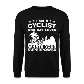 Superpuissance du cycliste et amoureux des chats - Sweat-shirt Unisexe - noir - Devant - Alina (178cm) & Michal (187cm)