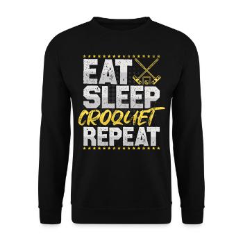 Krocket Eat Sleep Repeat Krocketball Hobby Krocket - Unisex Pullover - Schwarz - Vorne - Alina (178cm) & Michal (187cm)