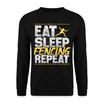 Fechten Eat Sleep Repeat Schwertkampf Schwerter - Unisex Pullover - Schwarz - Vorne - Alina (178cm) & Michal (187cm)