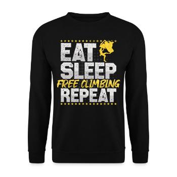 Freeclimbing Eat Sleep Repeat Klettern Hobby - Unisex Pullover - Schwarz - Vorne - Alina (178cm) & Michal (187cm)