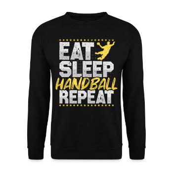 Handball Eat Sleep Repeat Ballsport Hobby Handball - Unisex Pullover - Schwarz - Vorne - Alina (178cm) & Michal (187cm)